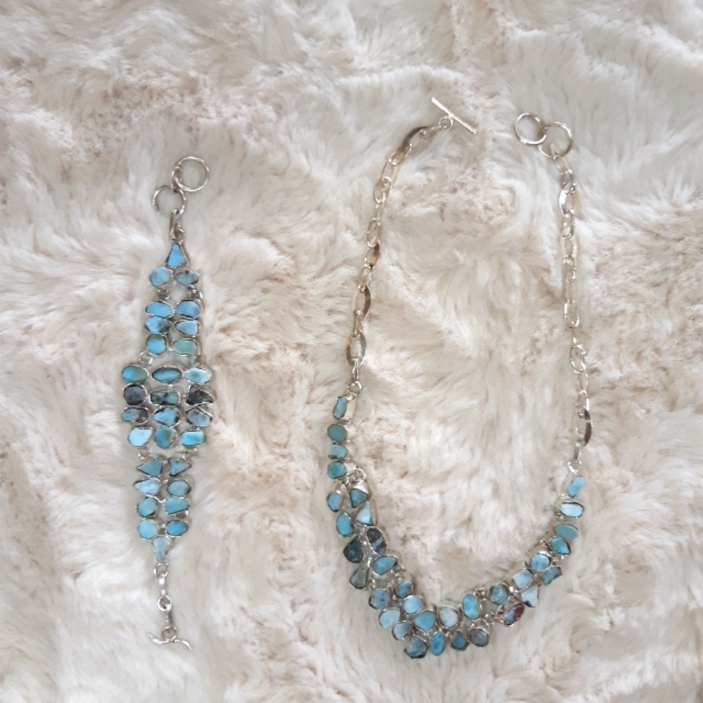 Handmade Caribbean Larimer Necklace & Bracelet Set